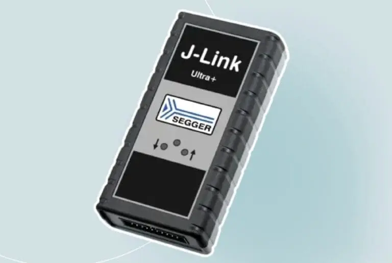 SEGGER J-Link ULTRA+ debug probe with USB interface, designed for high-speed flash programming and reliable embedded debugging.