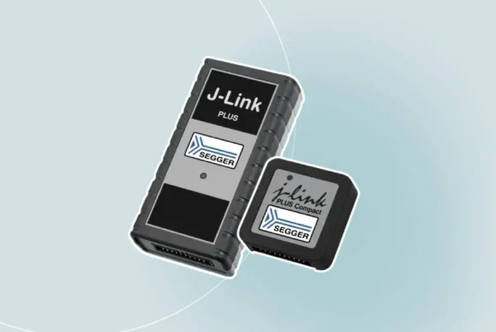 SEGGER J-Link PLUS debug probe with USB and Ethernet interface for fast and reliable embedded development.