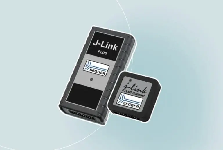 SEGGER J-Link PLUS debug probe with USB and Ethernet interface for fast and reliable embedded development.
