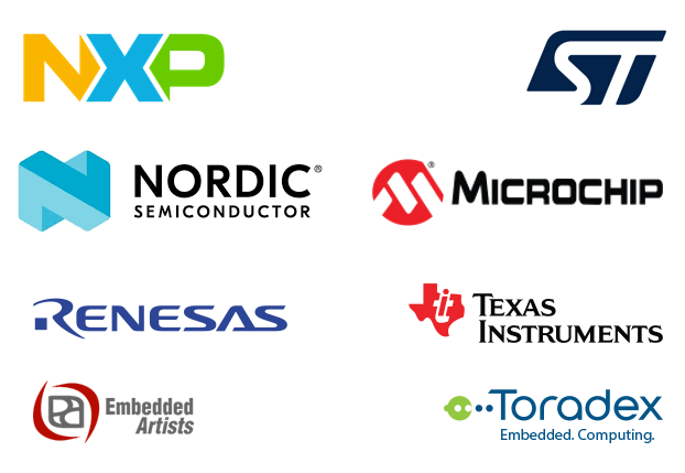 NXP ST Renesas Microchip Texas Instruments Nordic Semiconductors