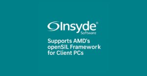 Digital banner announcing Insyde Software’s support for AMD openSIL in client platforms, styled in Logic Technology’s teal color scheme