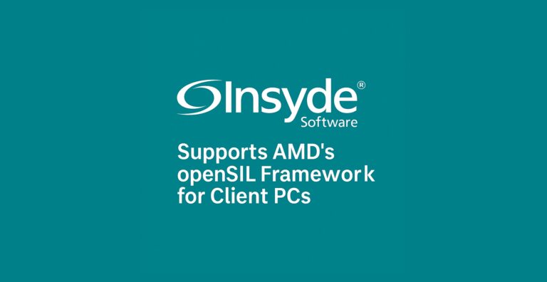 Digital banner announcing Insyde Software’s support for AMD openSIL in client platforms, styled in Logic Technology’s teal color scheme